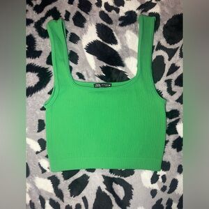 Zara Vibrant Green Ribbed Crop Top